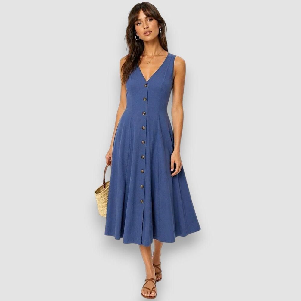 NWT Montgomery Post Blue Sleeveless Button Front A-Line Dress 3X